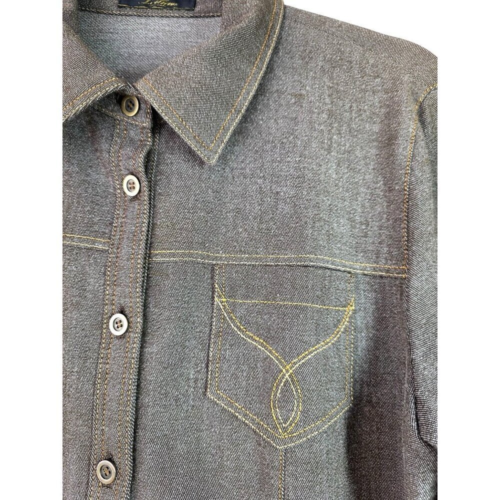 Leilian 90s Y2K Japanese Western Shirt Women Sz M/L Brown Stretch Wool Blnd Knit